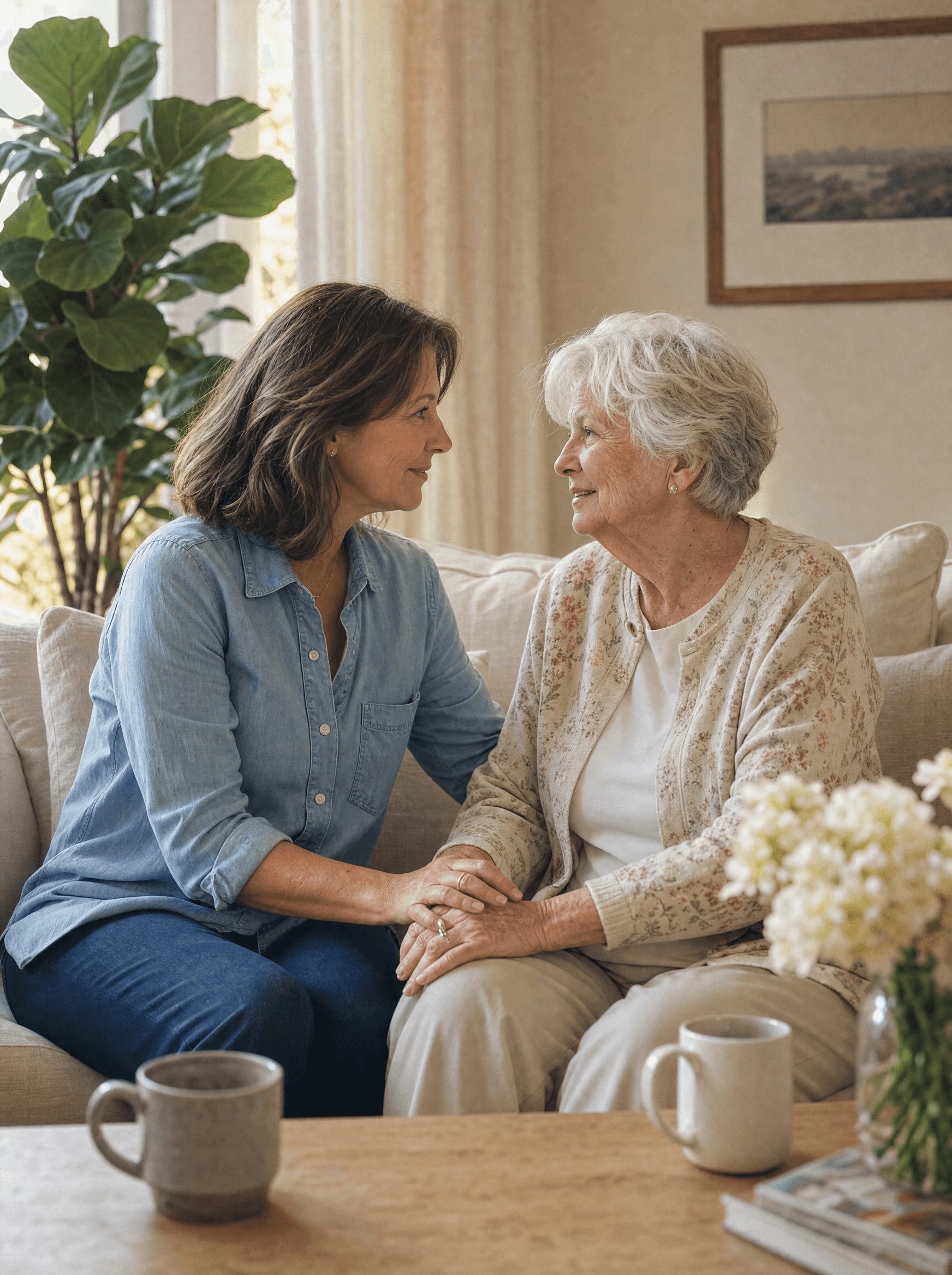 Adult daughter helping her mother understand Plan G benefits