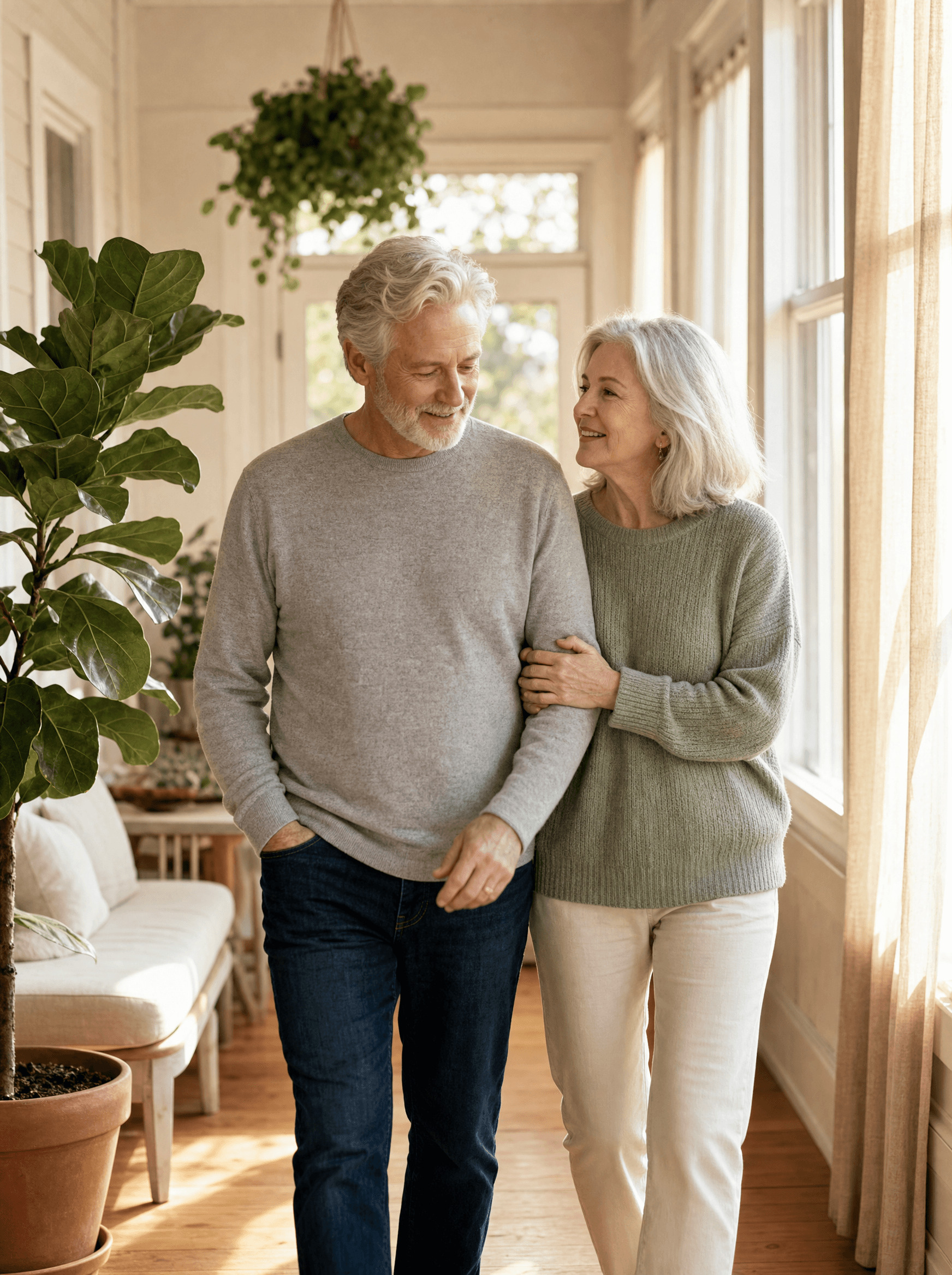 Senior couple practicing yoga outdoors, illustrating Medicare Advantage wellness benefits